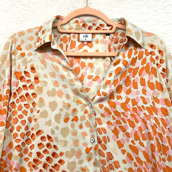 CAbi Shirt Womens Medium Orange Go To Blouse Animal Print Button Preppy Classic - Picture 3 of 13